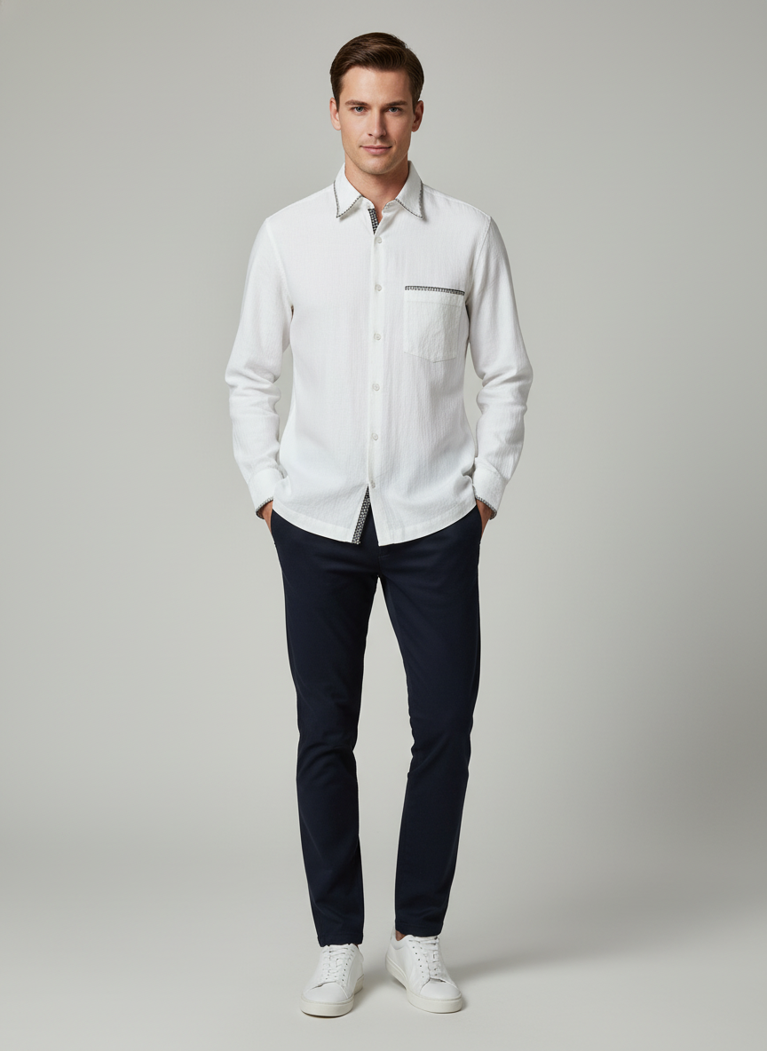 Camisa Bordada con Punto de Ojal