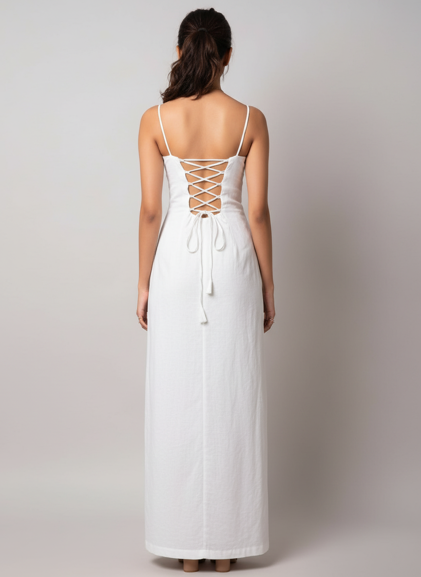 Vestido Largo con Corsé de Espalda Abierta