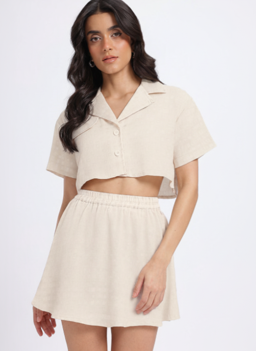 Open Collar Shirt & Skirt Co-ord Set