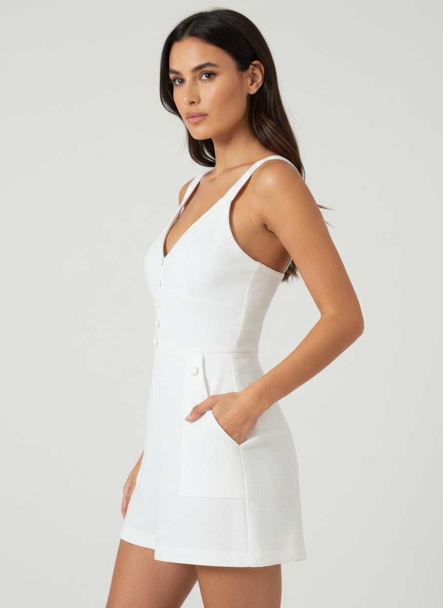 Romper elegante abotonado con escote en V pronunciado