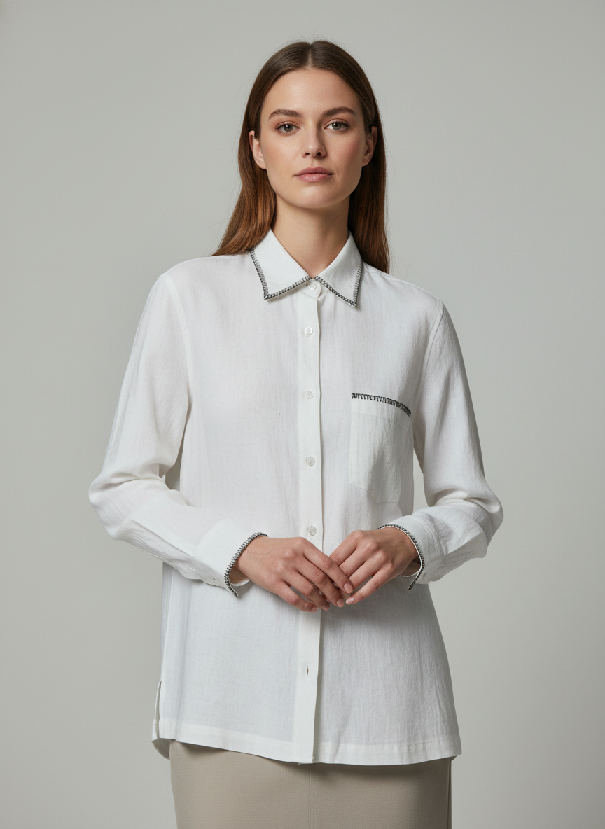 Camisa Bordada con Punto de Ojal