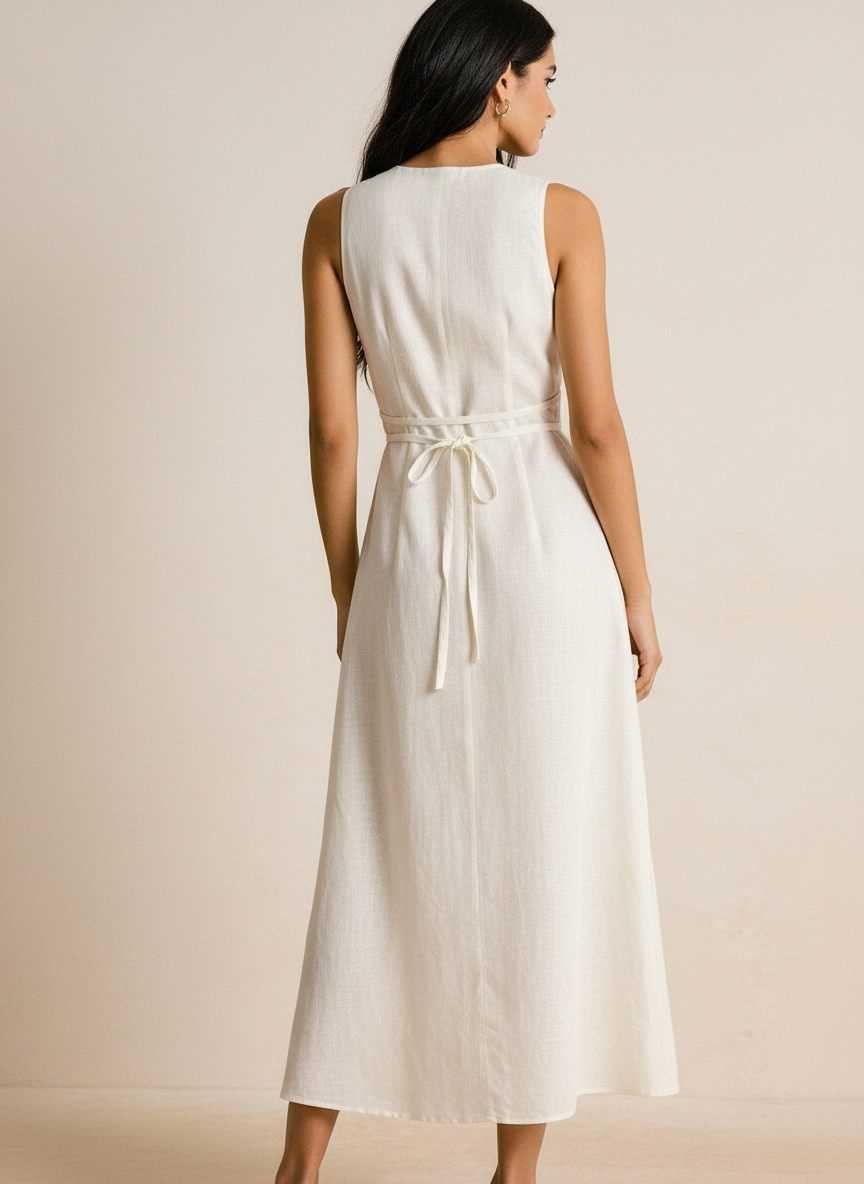 Vestido Midi Abotonado con Abertura