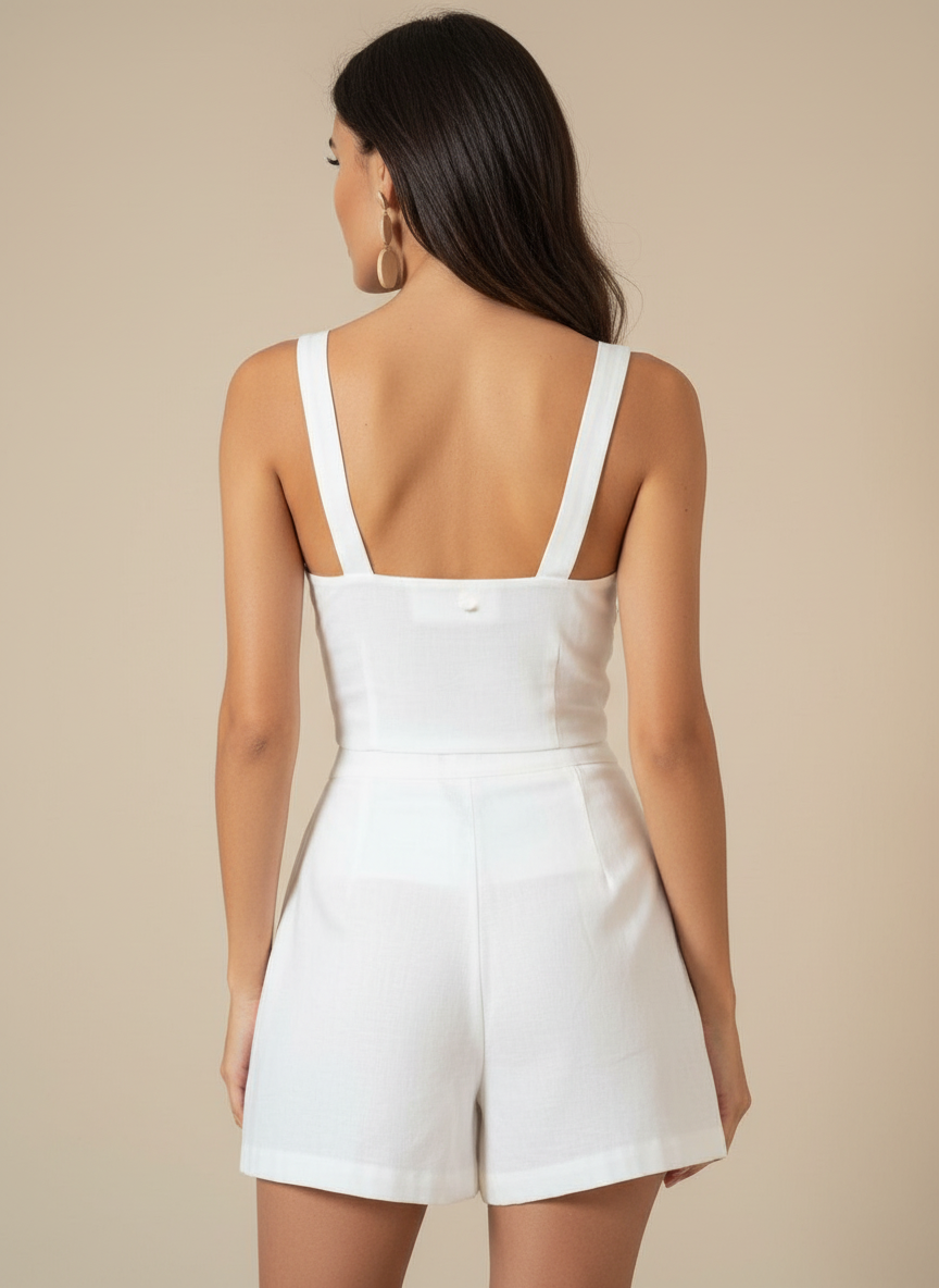 Romper elegante abotonado con escote en V pronunciado