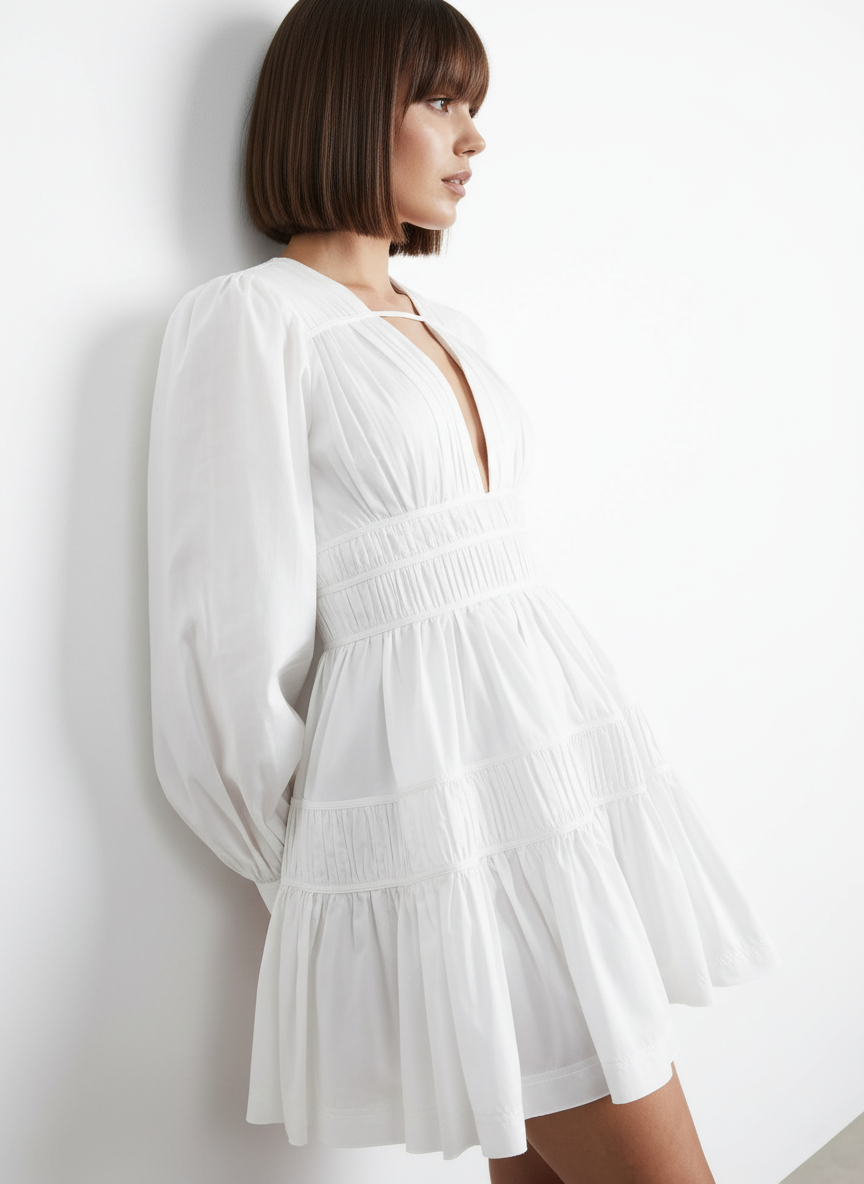 Vestido fruncido con capas