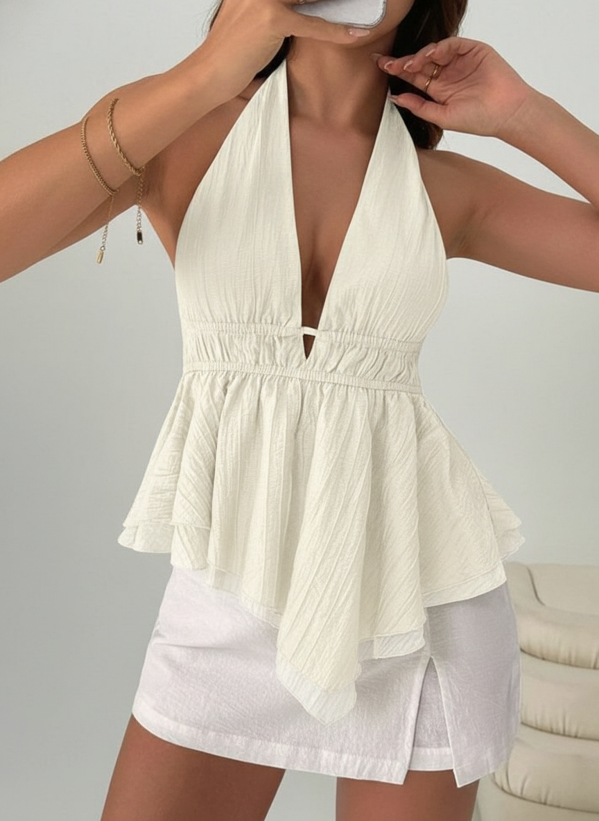 Top de playa peplum con escote pronunciado en V
