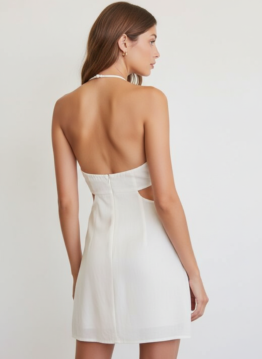 Vestido halter con espalda descubierta y abertura