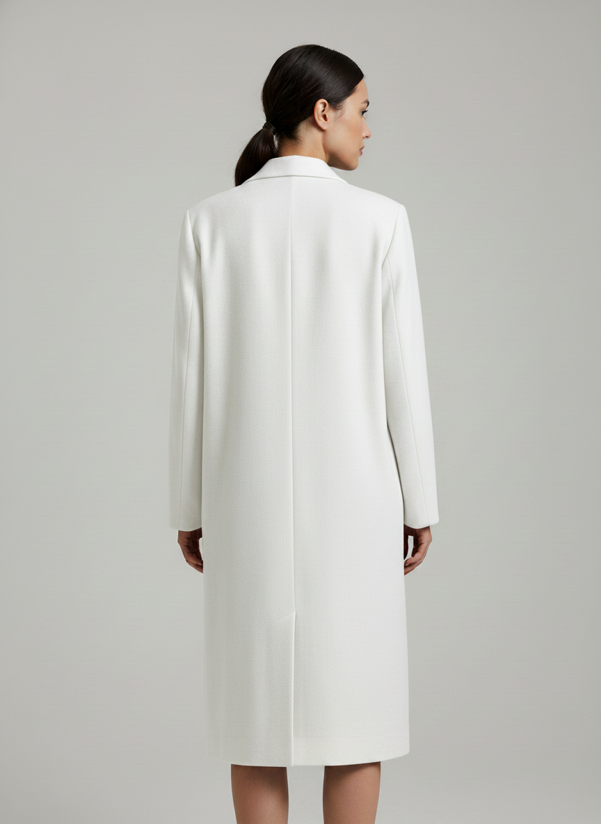 Chaqueta cruzada con solapa de pico hasta la rodilla