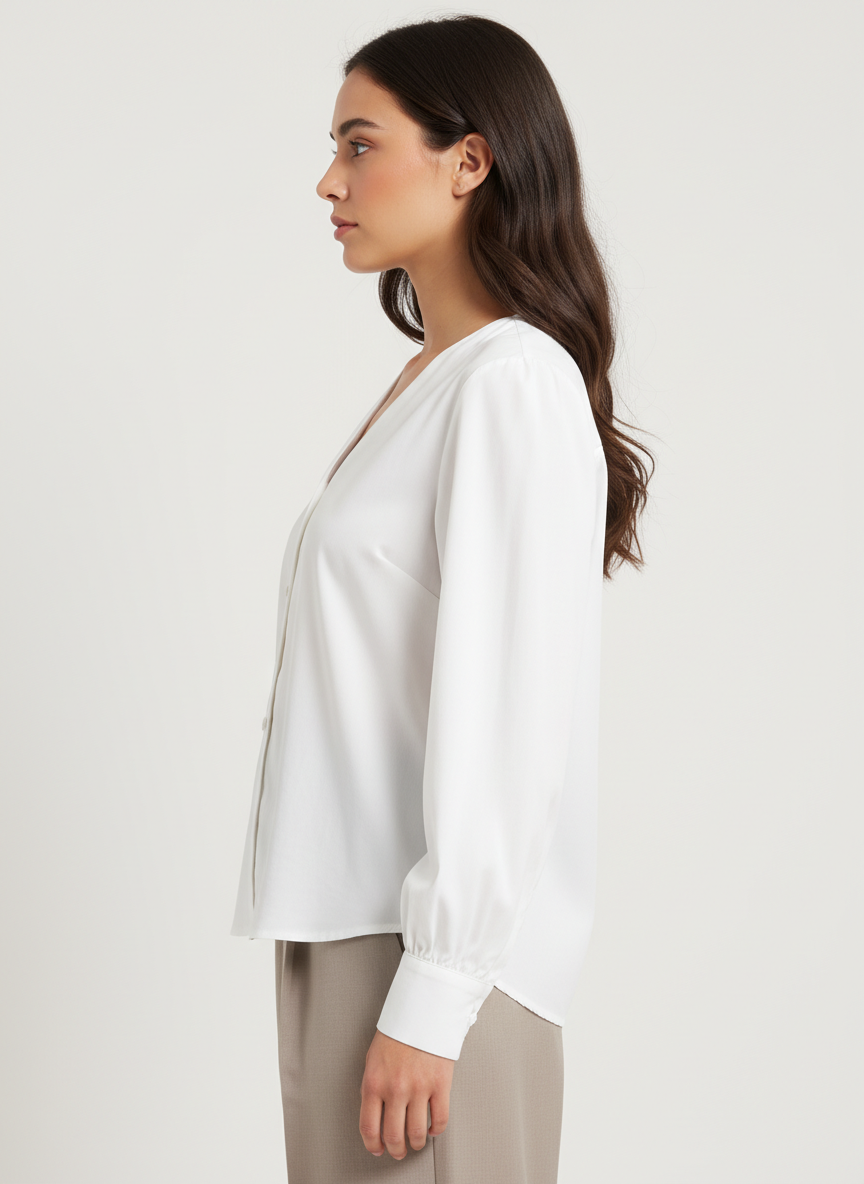 Camisa con cuello plano y botones ocultos